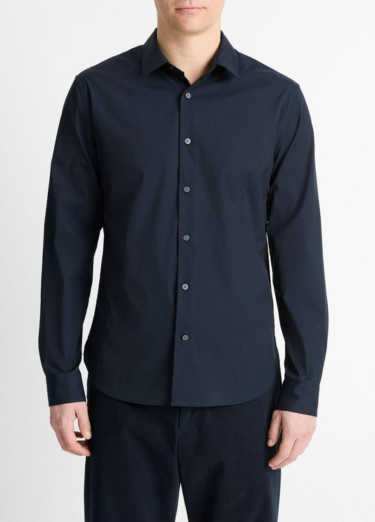 VINCE Men Stretch-Cotton Poplin Shirt in Long Sleeve COASTAL BLUE