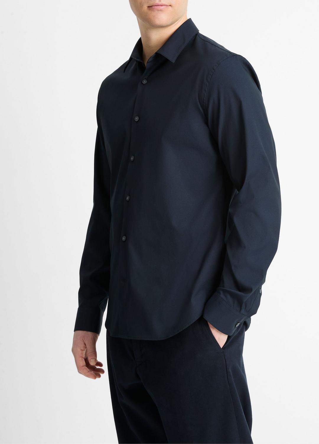VINCE Men Stretch-Cotton Poplin Shirt in Long Sleeve COASTAL BLUE