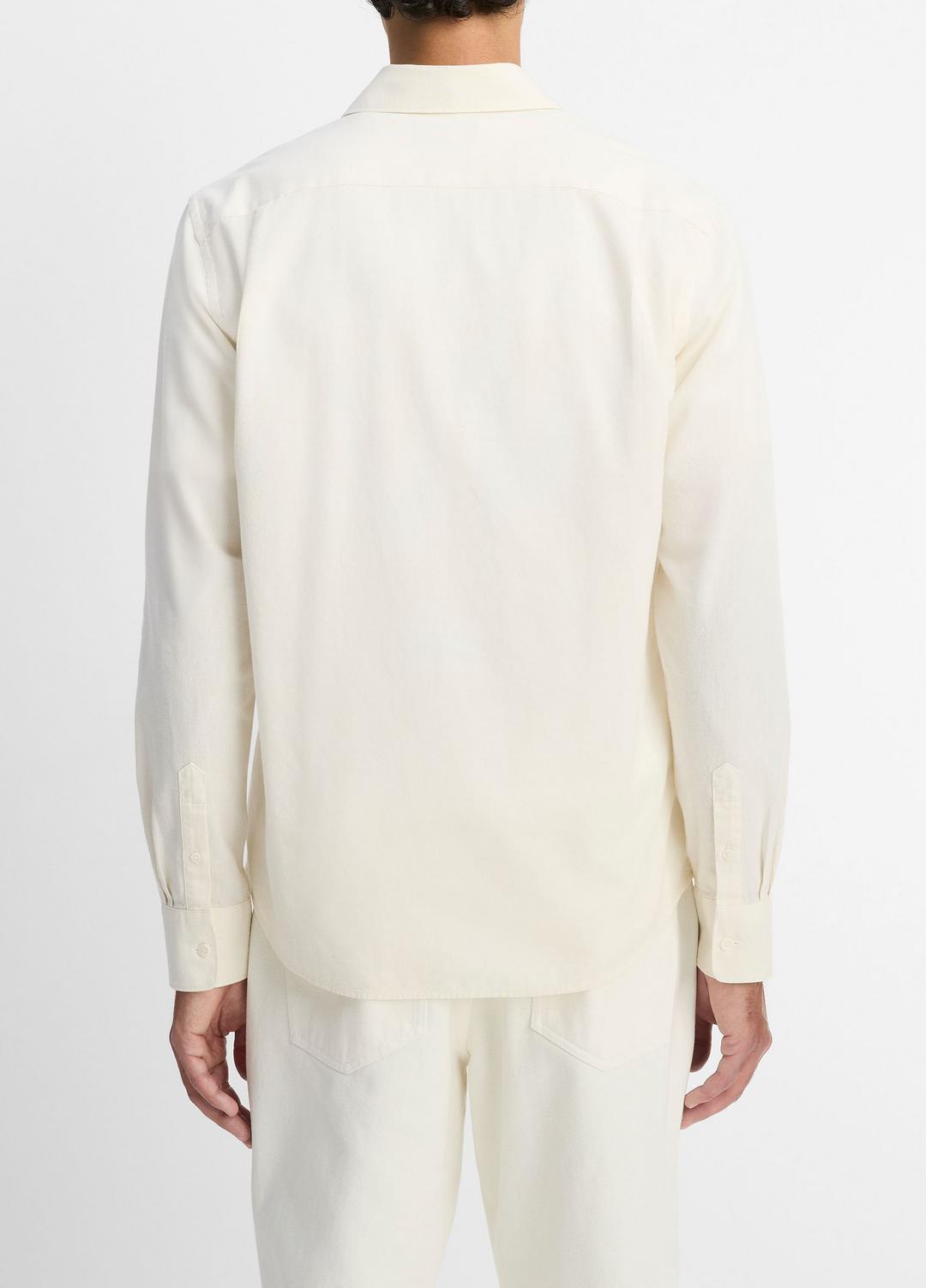 VINCE Men Cotton Chambray Button-Front Shirt in Long Sleeve OFF WHITE