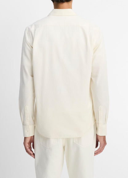 VINCE Men Cotton Chambray Button-Front Shirt in Long Sleeve OFF WHITE