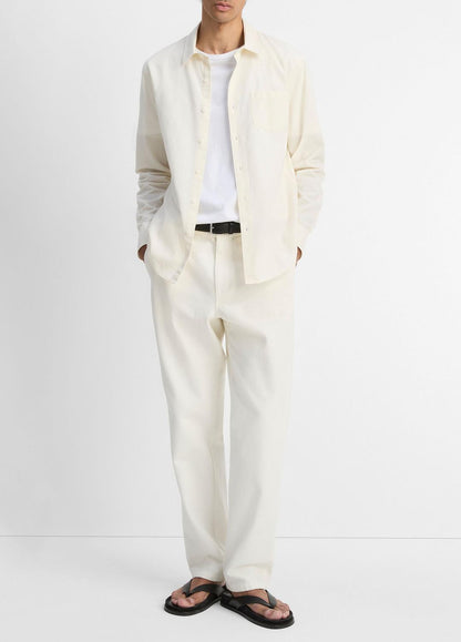 VINCE Men Cotton Chambray Button-Front Shirt in Long Sleeve OFF WHITE