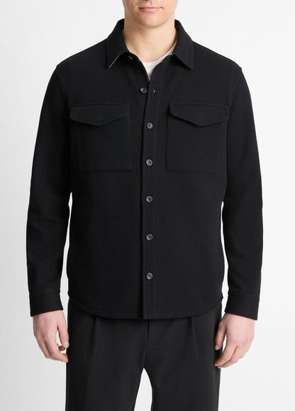 VINCE Men Double-Knit Cotton-Blend Piqué Shirt Jacket in Shirt Jackets BLACK/MEDIUM HEATHER GREY