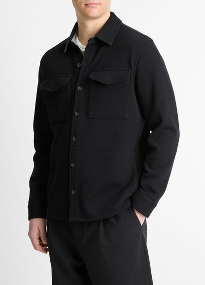 VINCE Men Double-Knit Cotton-Blend Piqué Shirt Jacket in Shirt Jackets BLACK/MEDIUM HEATHER GREY