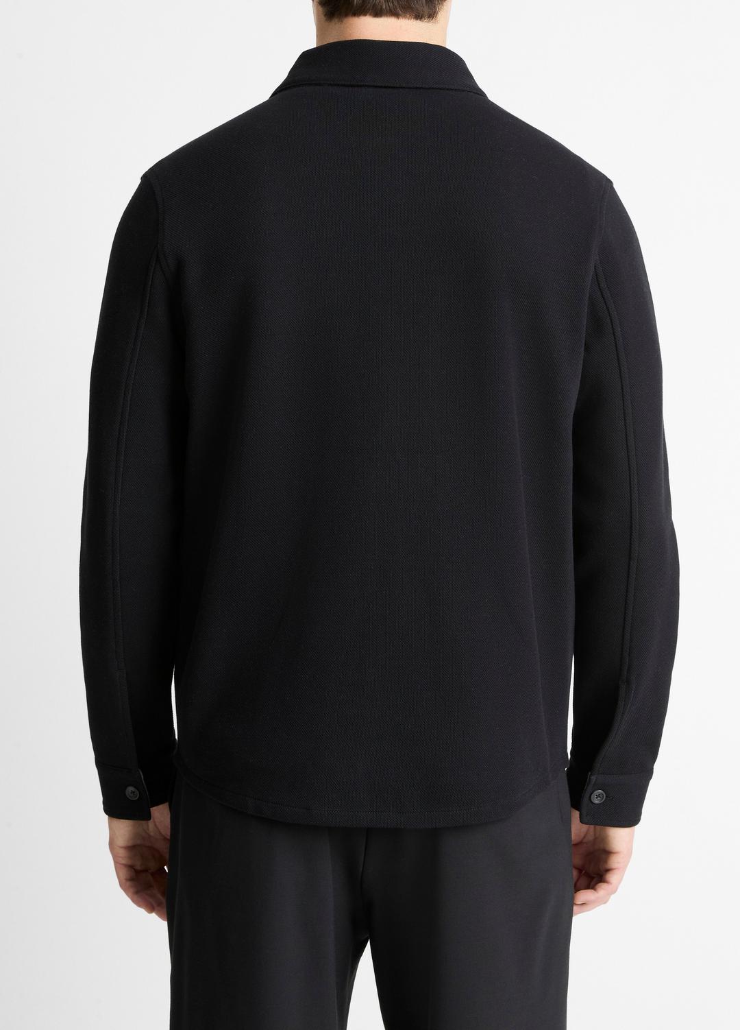 VINCE Men Double-Knit Cotton-Blend Piqué Shirt Jacket in Shirt Jackets BLACK/MEDIUM HEATHER GREY
