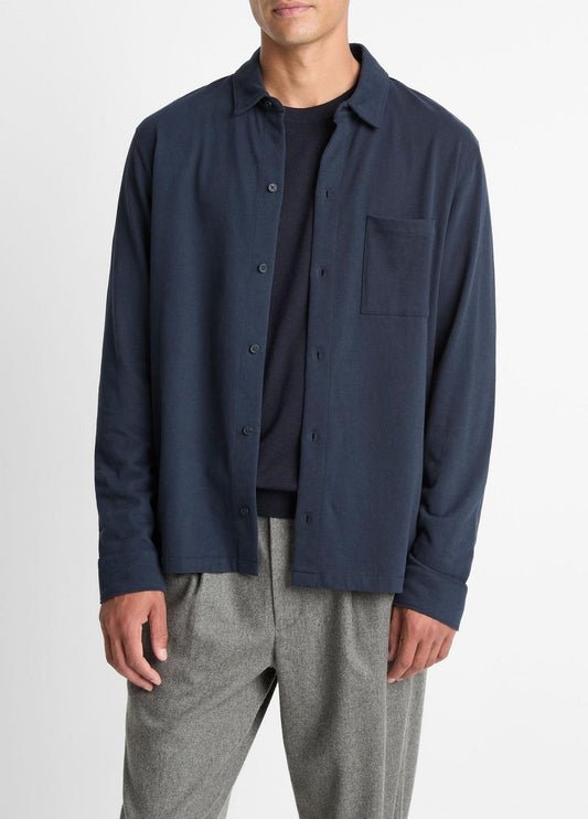 VINCE Men Sueded Cotton Jersey Button-Front Shirt in Long Sleeve COASTAL BLUE