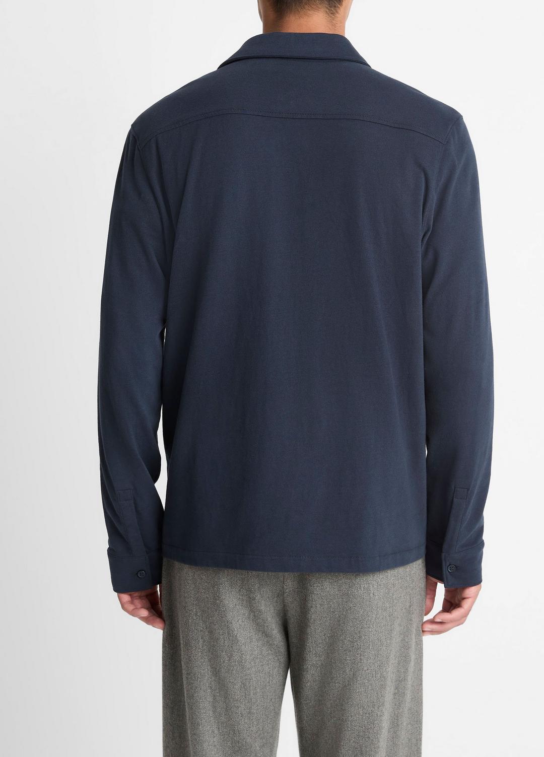 VINCE Men Sueded Cotton Jersey Button-Front Shirt in Long Sleeve COASTAL BLUE