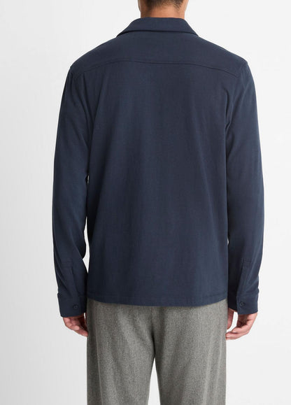 VINCE Men Sueded Cotton Jersey Button-Front Shirt in Long Sleeve COASTAL BLUE