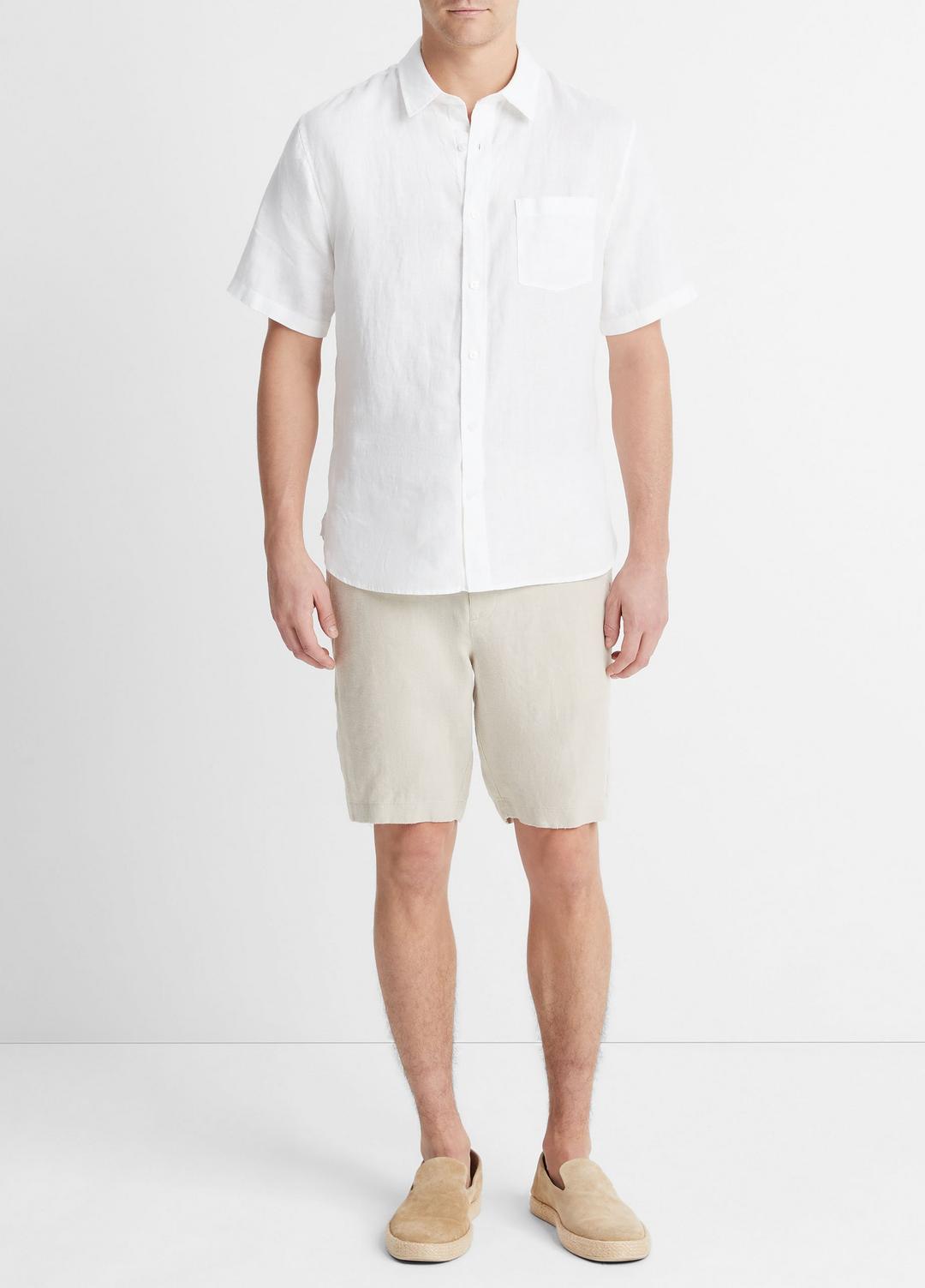 VINCE Men Linen Short-Sleeve Shirt in Short Sleeve OPTIC WHITE