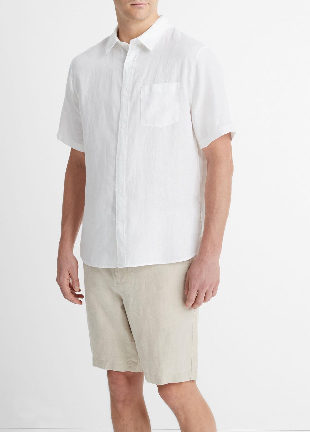 VINCE Men Linen Short-Sleeve Shirt in Short Sleeve OPTIC WHITE
