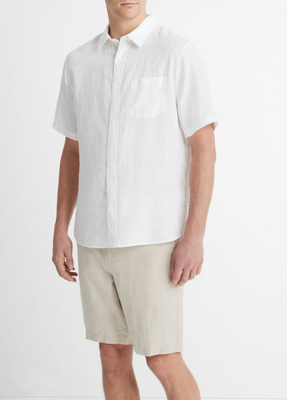 VINCE Men Linen Short-Sleeve Shirt in Short Sleeve OPTIC WHITE