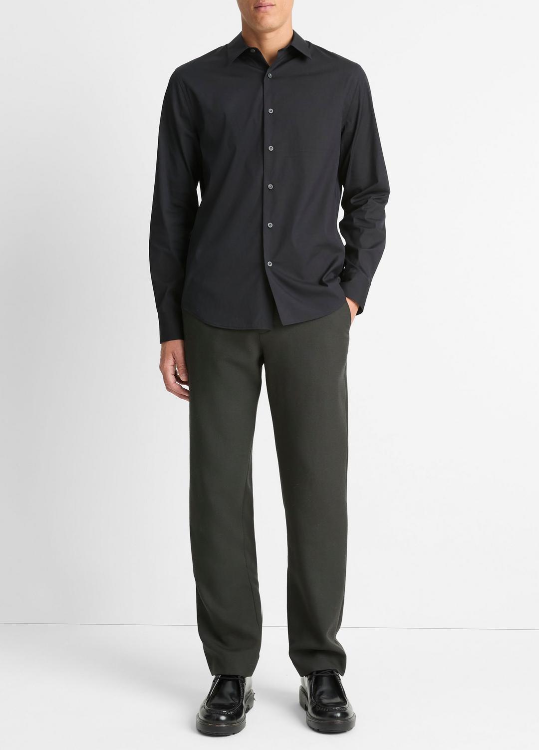 VINCE Men Stretch-Cotton Poplin Shirt in Long Sleeve BLACK