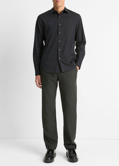 VINCE Men Stretch-Cotton Poplin Shirt in Long Sleeve BLACK