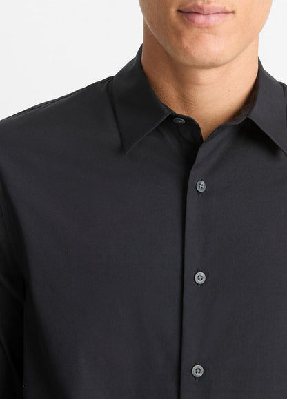 VINCE Men Stretch-Cotton Poplin Shirt in Long Sleeve BLACK