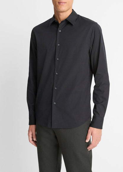 VINCE Men Stretch-Cotton Poplin Shirt in Long Sleeve BLACK