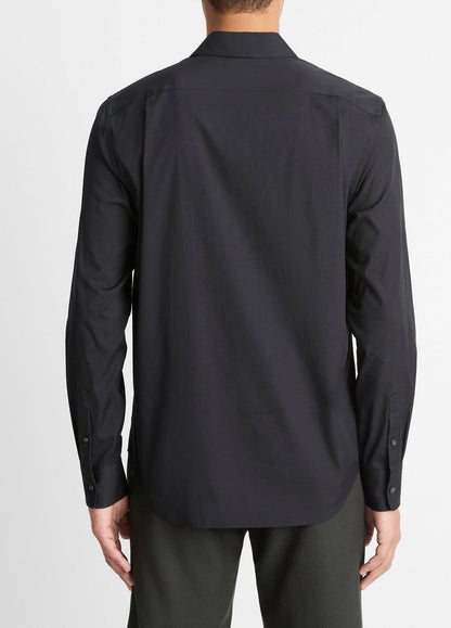 VINCE Men Stretch-Cotton Poplin Shirt in Long Sleeve BLACK