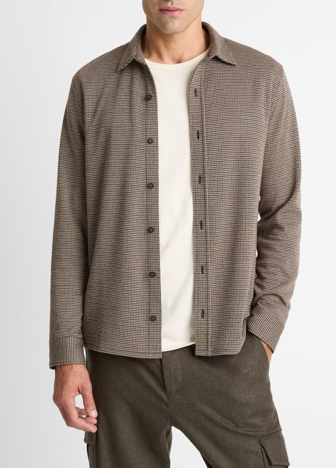 VINCE Men Houndstooth Cotton-Blend Button-Front Shirt in Long Sleeve DARK ROAST COMBO