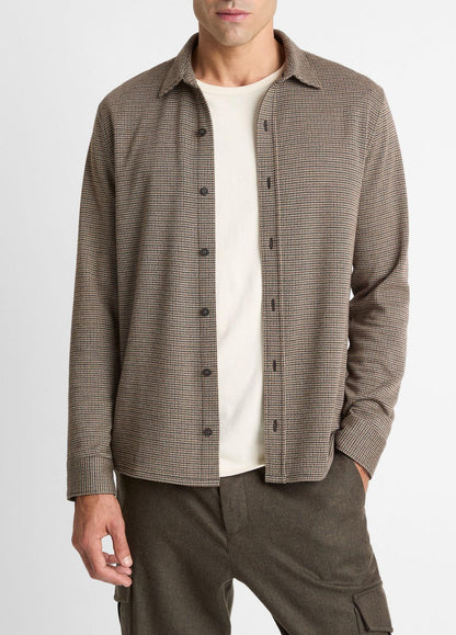 VINCE Men Houndstooth Cotton-Blend Button-Front Shirt in Long Sleeve DARK ROAST COMBO