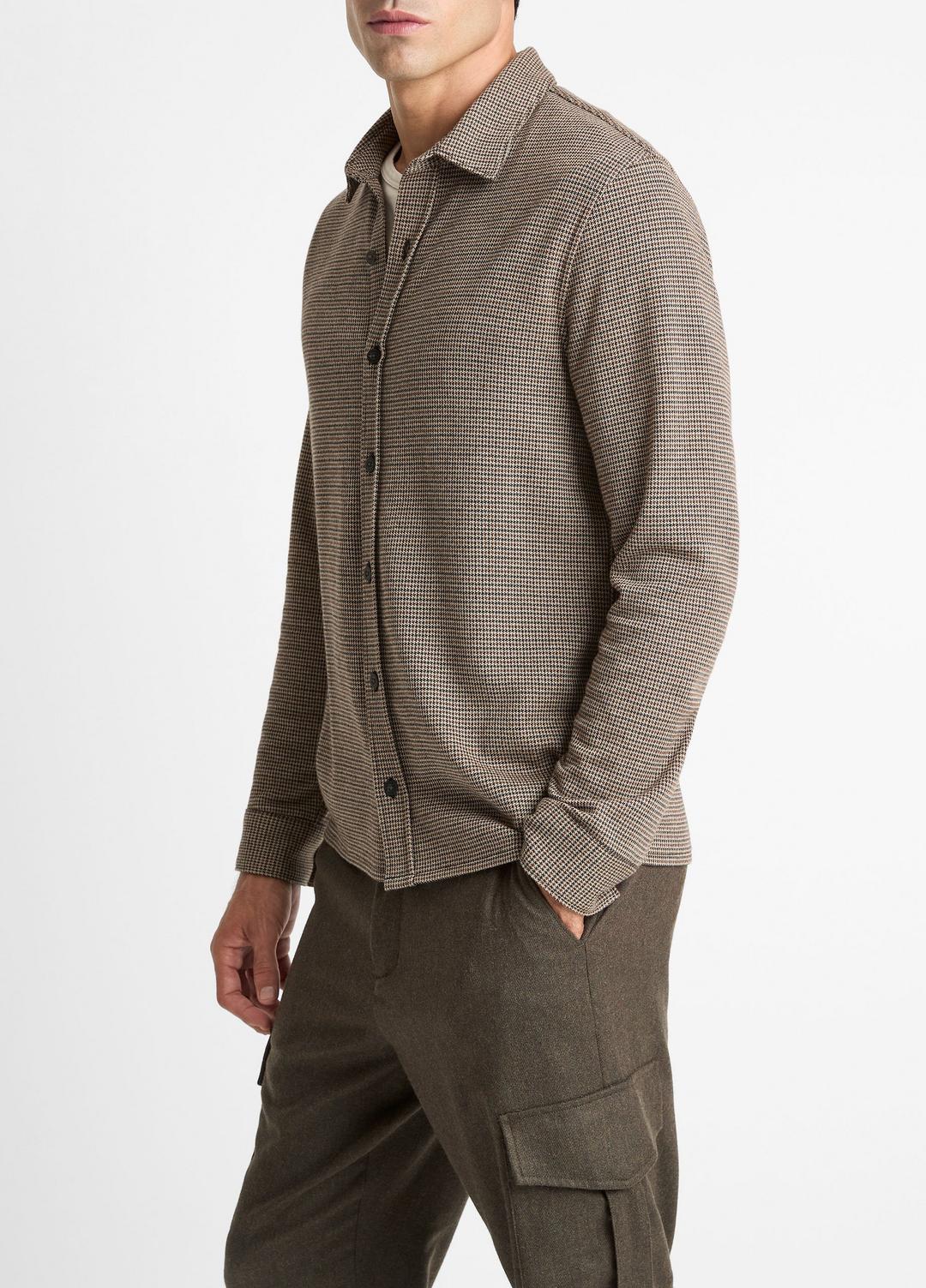 VINCE Men Houndstooth Cotton-Blend Button-Front Shirt in Long Sleeve DARK ROAST COMBO