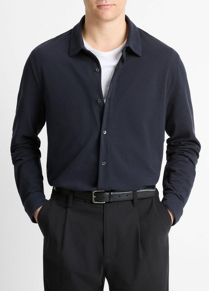 VINCE Men Cotton Piqué Button-Front Shirt in Long Sleeve COASTAL BLUE