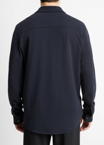 VINCE Men Cotton Piqué Button-Front Shirt in Long Sleeve COASTAL BLUE