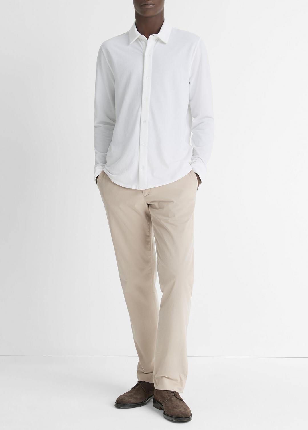 VINCE Men Cotton Piqué Button-Front Shirt in Long Sleeve OPTIC WHITE