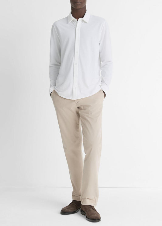 VINCE Men Cotton Piqué Button-Front Shirt in Long Sleeve OPTIC WHITE