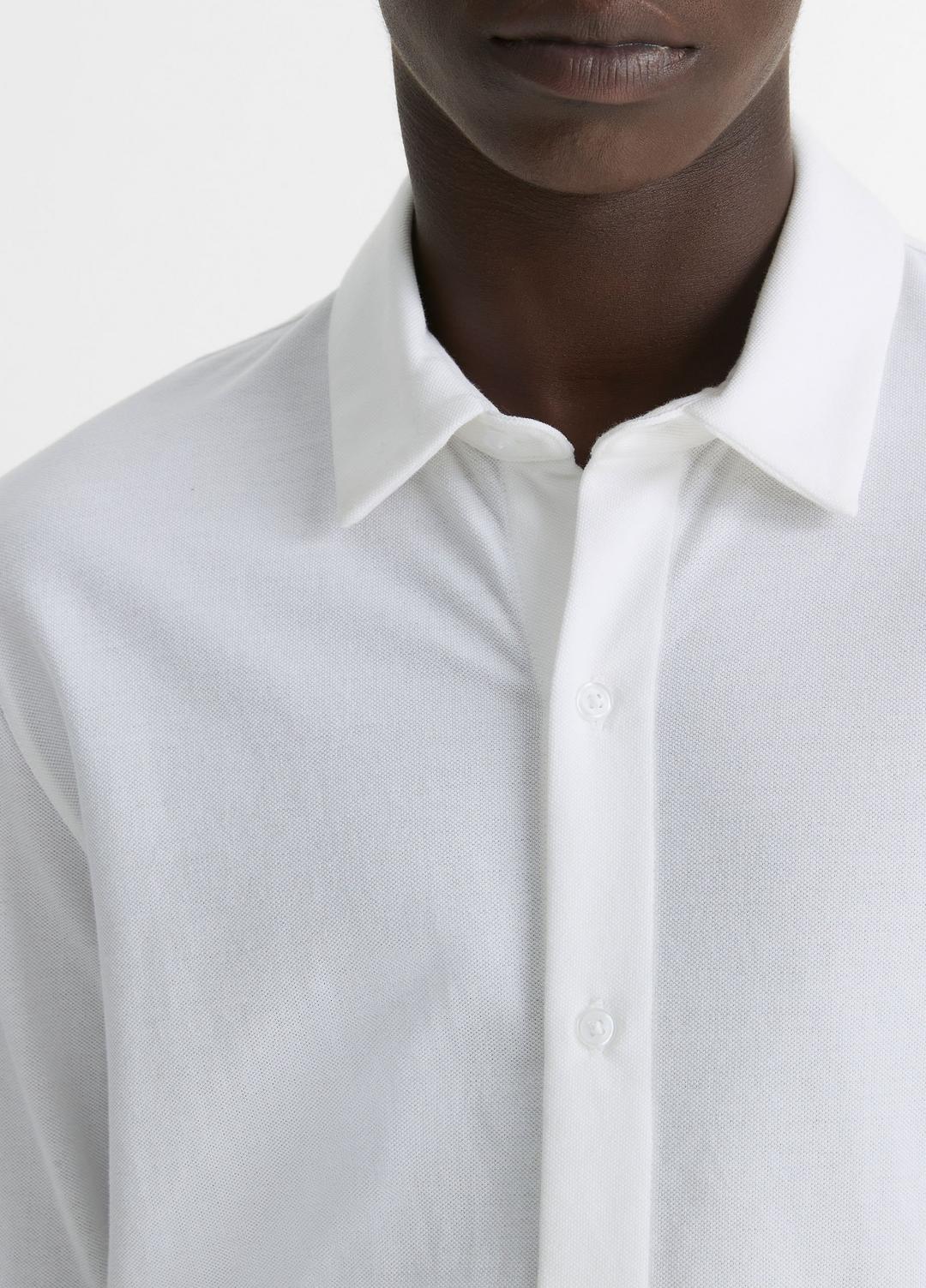 VINCE Men Cotton Piqué Button-Front Shirt in Long Sleeve OPTIC WHITE