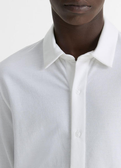 VINCE Men Cotton Piqué Button-Front Shirt in Long Sleeve OPTIC WHITE