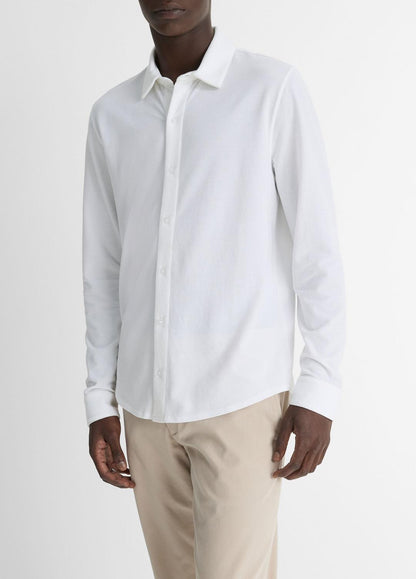 VINCE Men Cotton Piqué Button-Front Shirt in Long Sleeve OPTIC WHITE