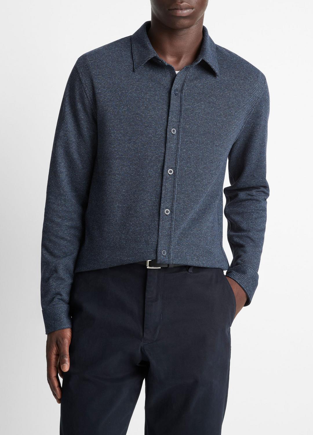 VINCE Men Houndstooth Cotton-Blend Button-Front Shirt in Long Sleeve COASTAL COMBO