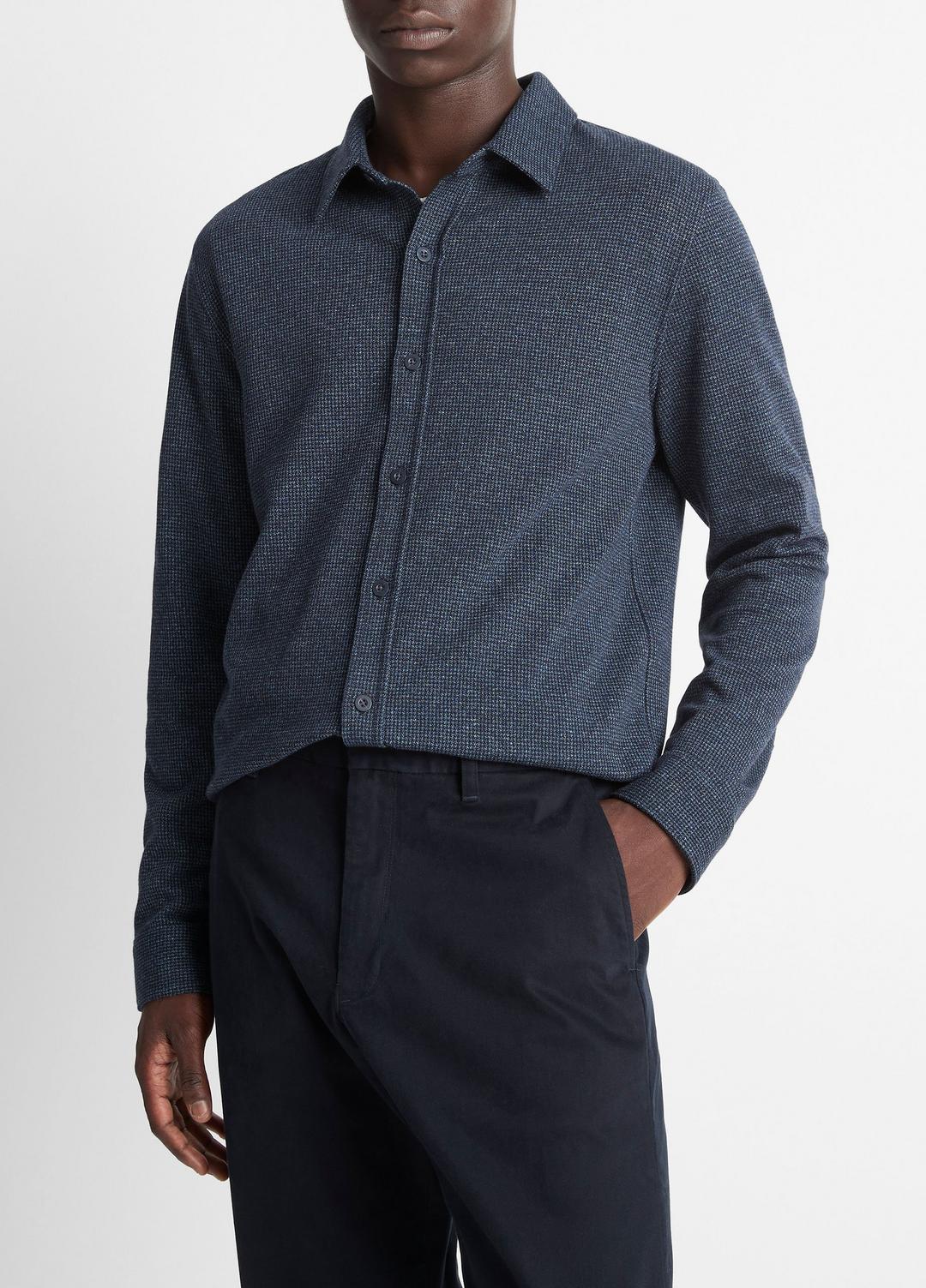 VINCE Men Houndstooth Cotton-Blend Button-Front Shirt in Long Sleeve COASTAL COMBO
