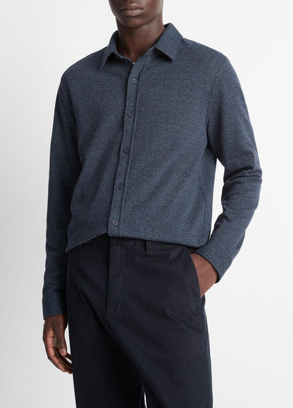 VINCE Men Houndstooth Cotton-Blend Button-Front Shirt in Long Sleeve COASTAL COMBO