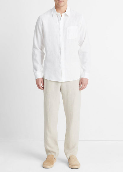 VINCE Men Linen Long-Sleeve Shirt in Long Sleeve OPTIC WHITE