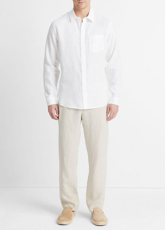 VINCE Men Linen Long-Sleeve Shirt in Long Sleeve OPTIC WHITE