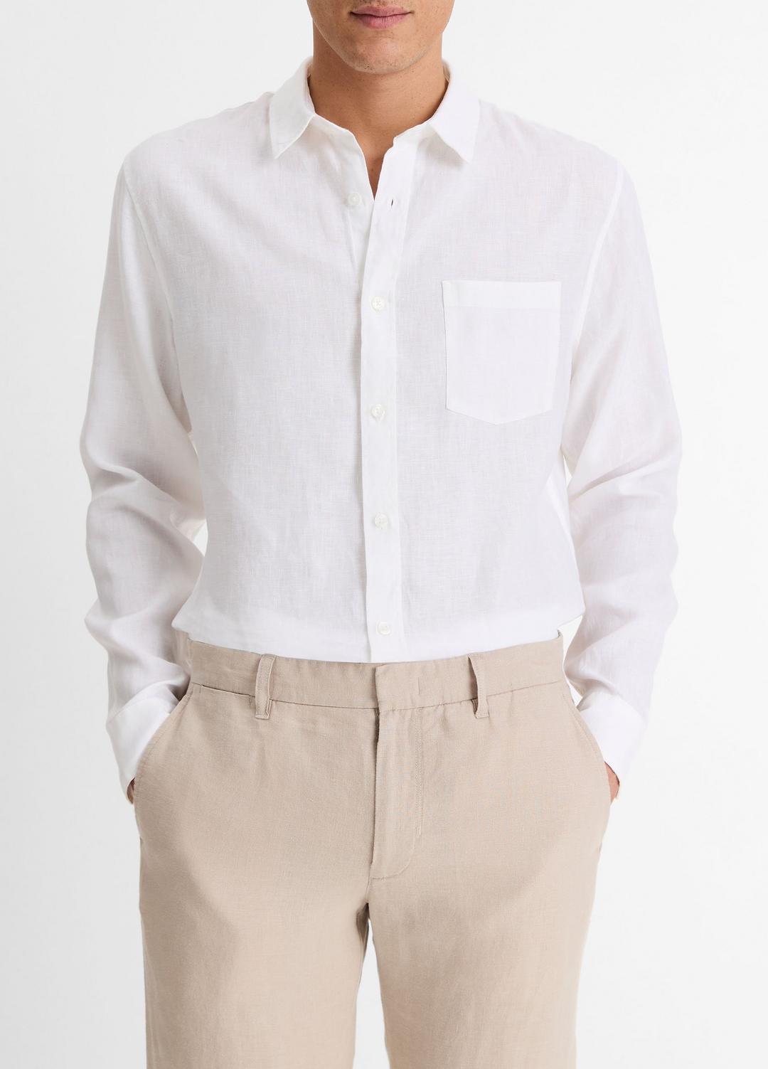 VINCE Men Linen Long-Sleeve Shirt in Long Sleeve OPTIC WHITE