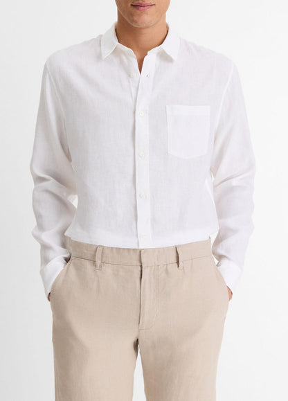 VINCE Men Linen Long-Sleeve Shirt in Long Sleeve OPTIC WHITE