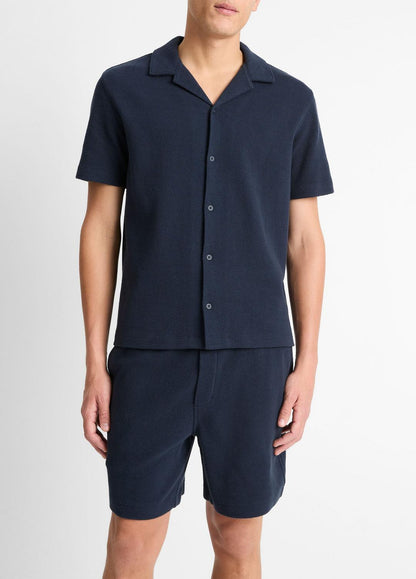 VINCE Men Cotton Bouclé Cabana Shirt in Short Sleeve COASTAL BLUE