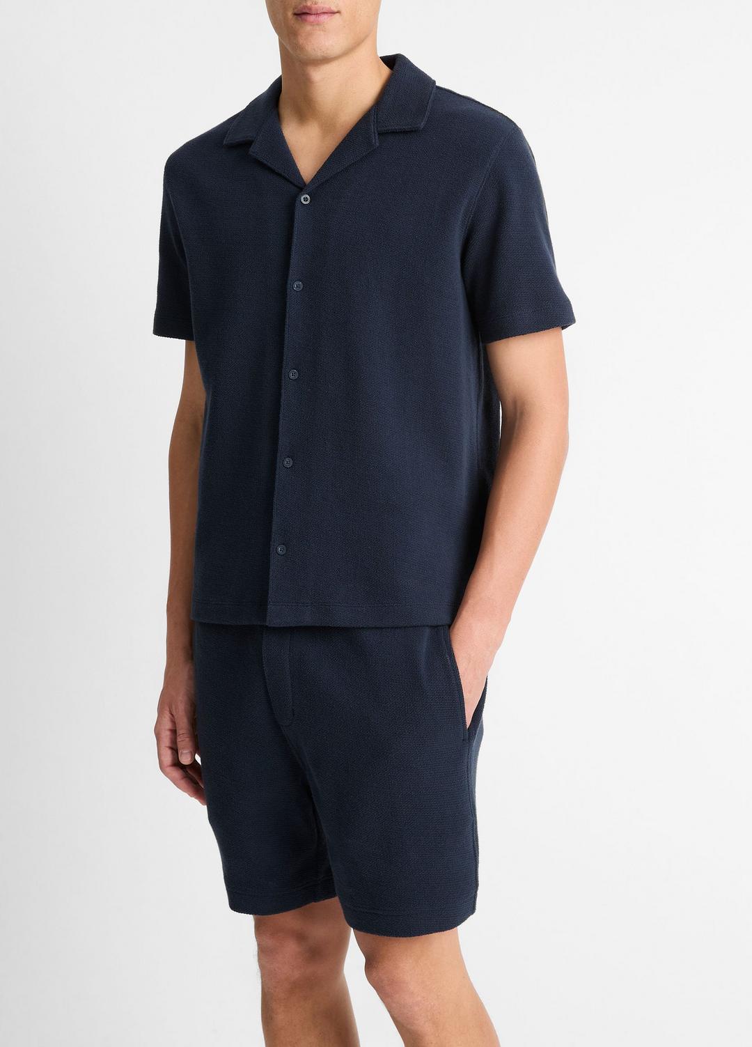 VINCE Men Cotton Bouclé Cabana Shirt in Short Sleeve COASTAL BLUE