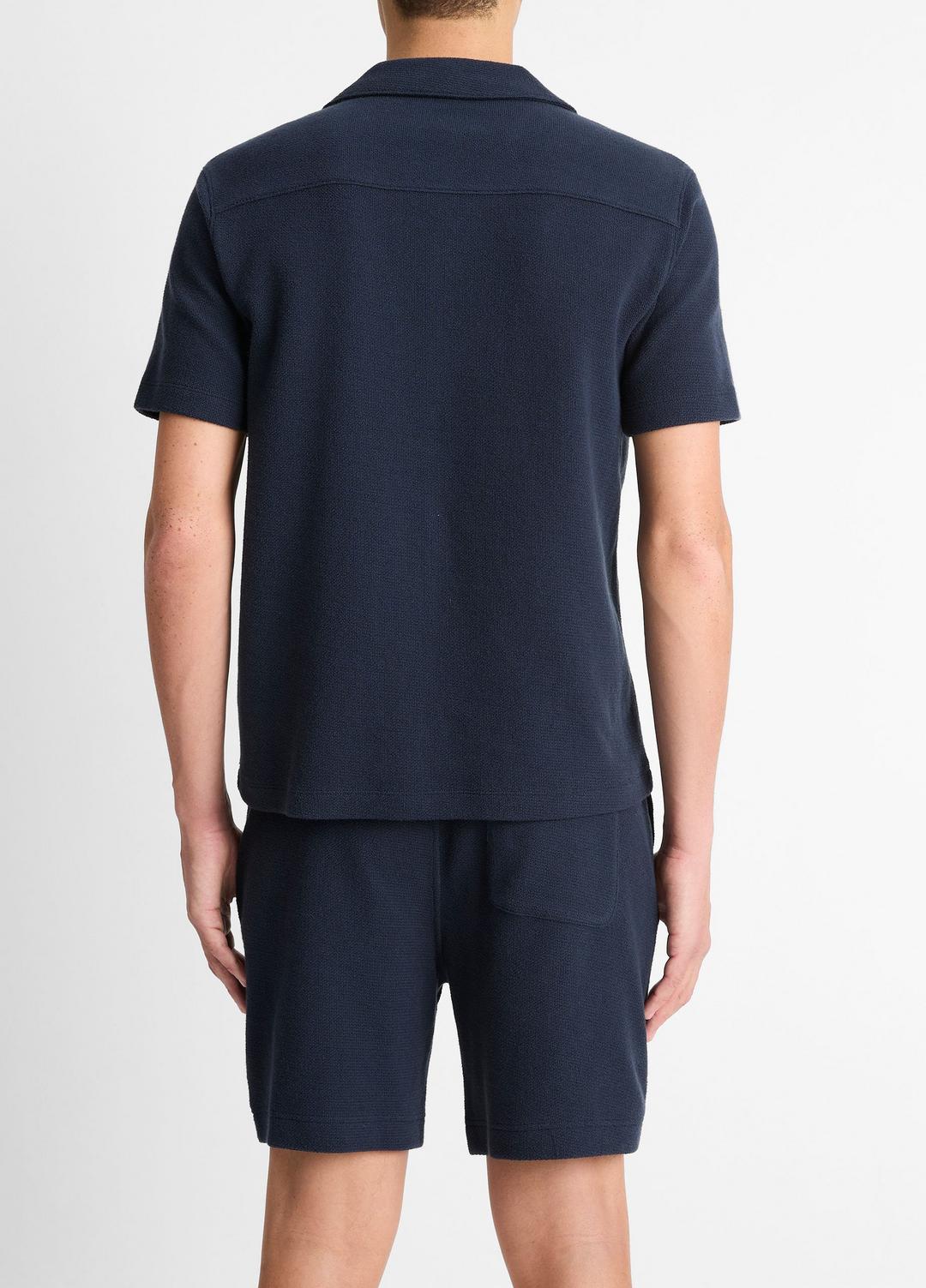 VINCE Men Cotton Bouclé Cabana Shirt in Short Sleeve COASTAL BLUE