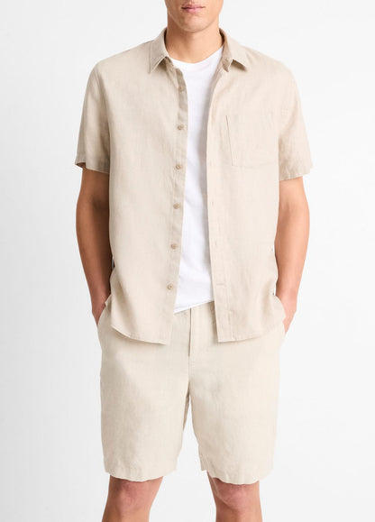 VINCE Men Linen Short-Sleeve Shirt in Short Sleeve PUMICE ROCK