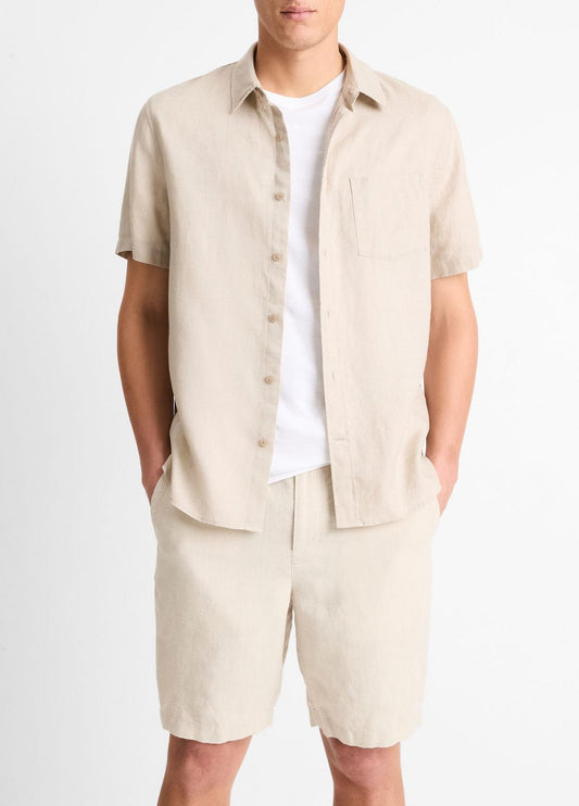 VINCE Men Linen Short-Sleeve Shirt in Short Sleeve PUMICE ROCK