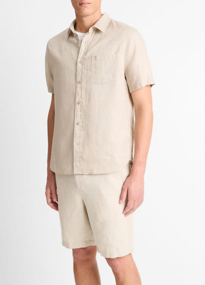 VINCE Men Linen Short-Sleeve Shirt in Short Sleeve PUMICE ROCK