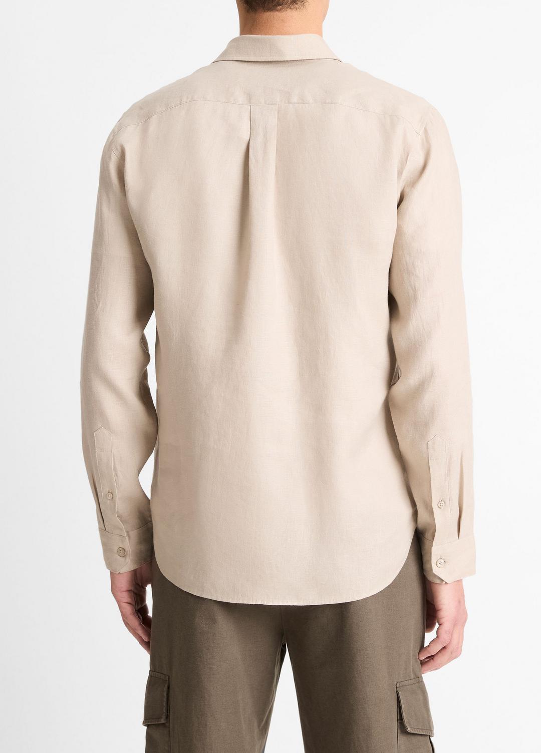VINCE Men Linen Long-Sleeve Shirt in Long Sleeve PUMICE ROCK