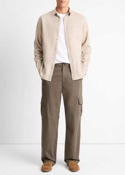 VINCE Men Linen Long-Sleeve Shirt in Long Sleeve PUMICE ROCK