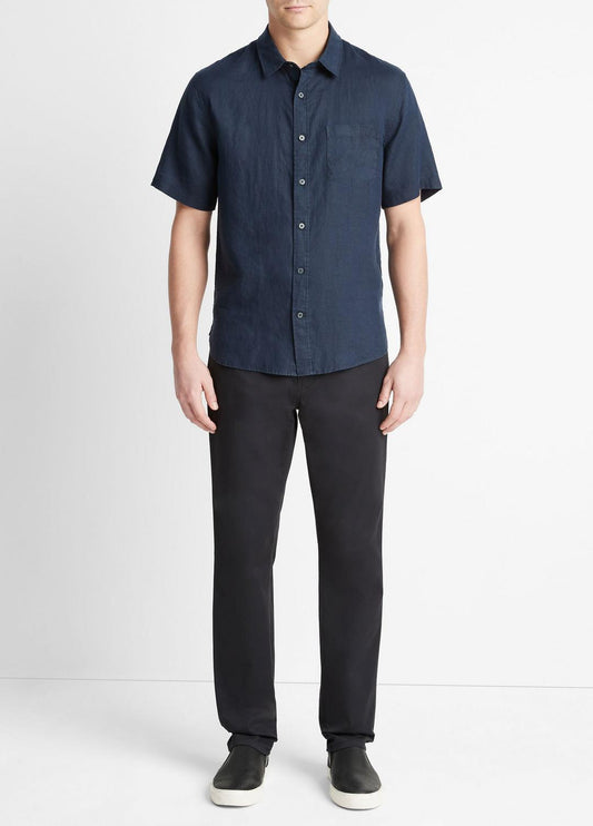 VINCE Men Linen Short-Sleeve Shirt in Short Sleeve COASTAL BLUE