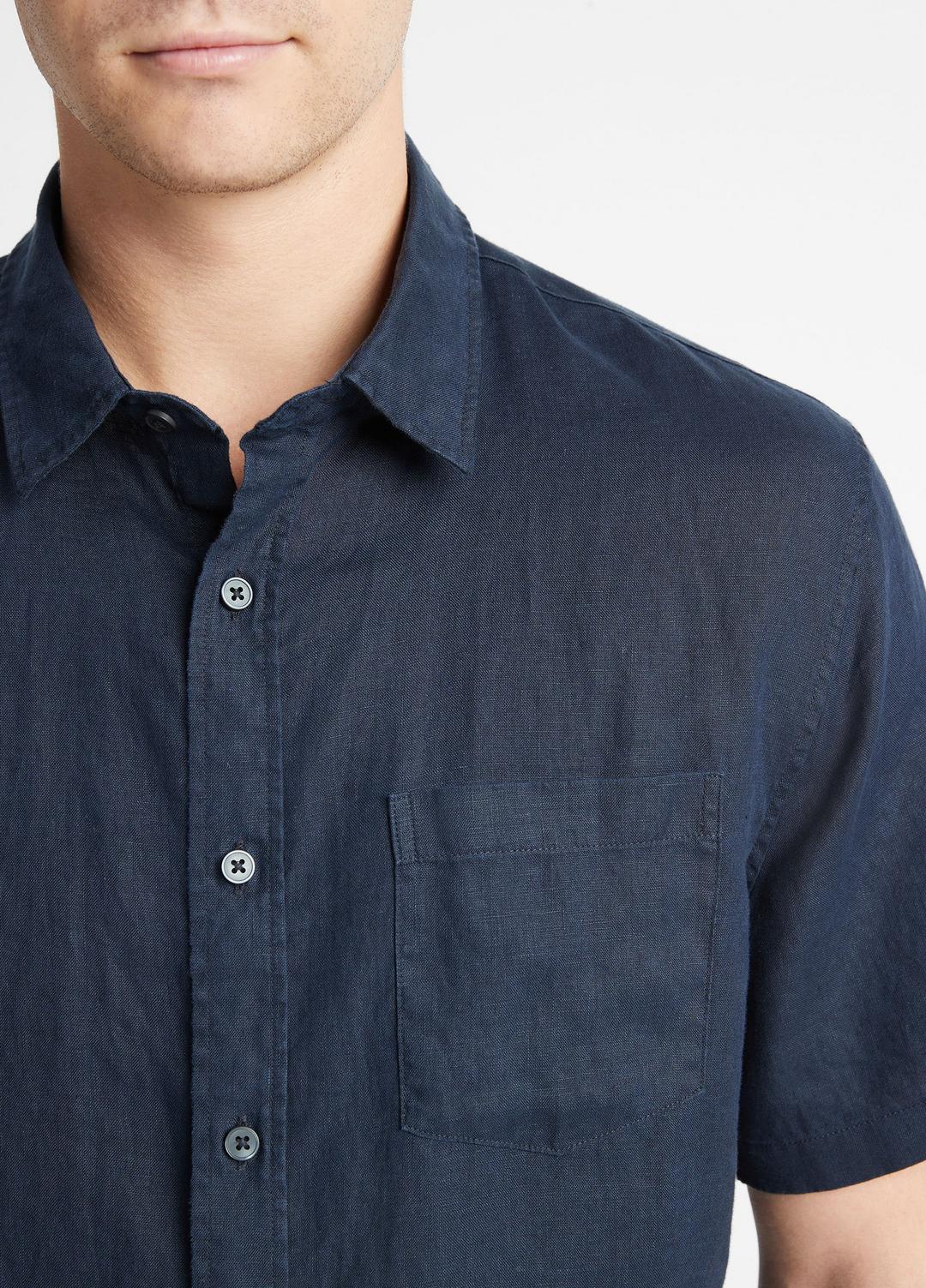VINCE Men Linen Short-Sleeve Shirt in Short Sleeve COASTAL BLUE