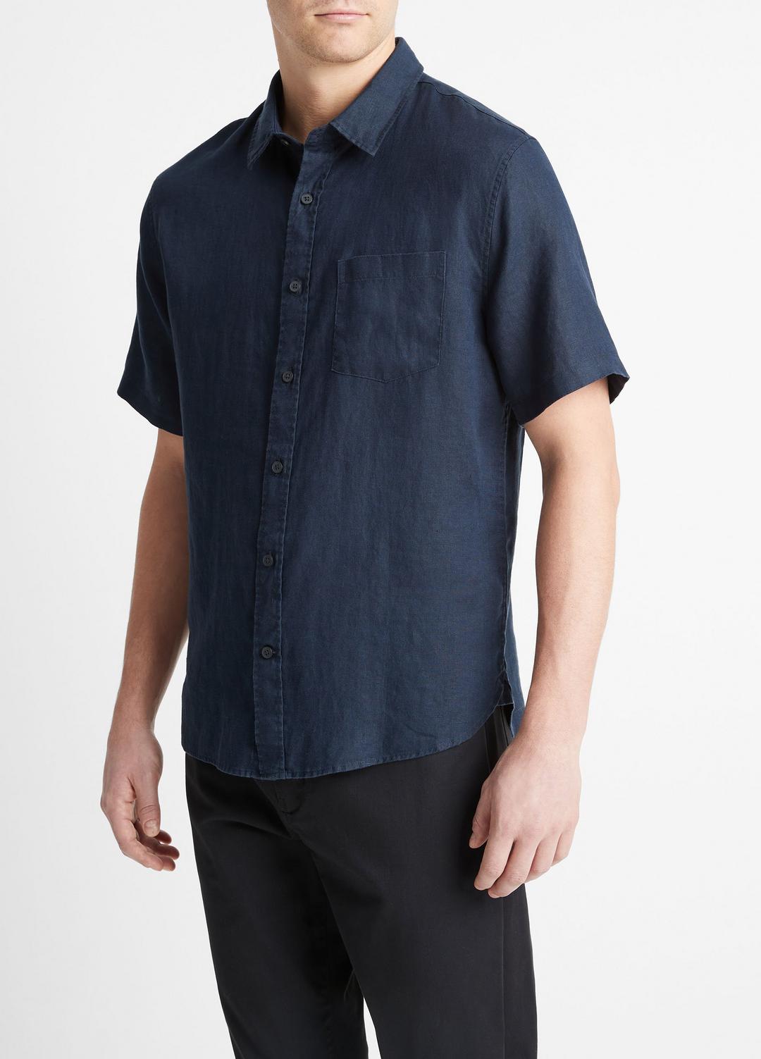 VINCE Men Linen Short-Sleeve Shirt in Short Sleeve COASTAL BLUE