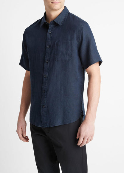 VINCE Men Linen Short-Sleeve Shirt in Short Sleeve COASTAL BLUE