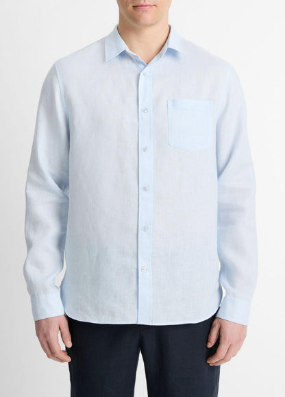VINCE Men Linen Long-Sleeve Shirt in Long Sleeve GLACIER