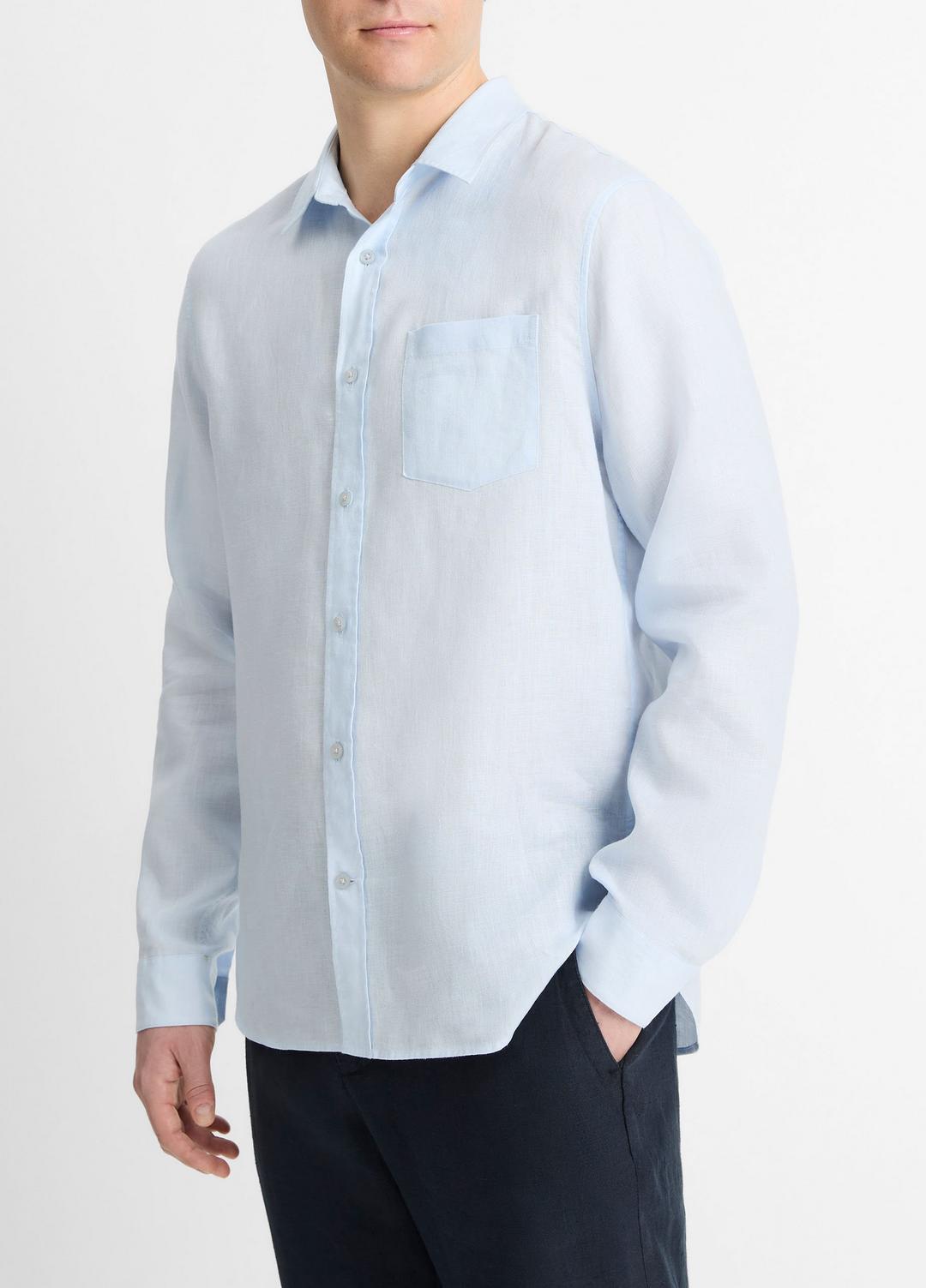 VINCE Men Linen Long-Sleeve Shirt in Long Sleeve GLACIER